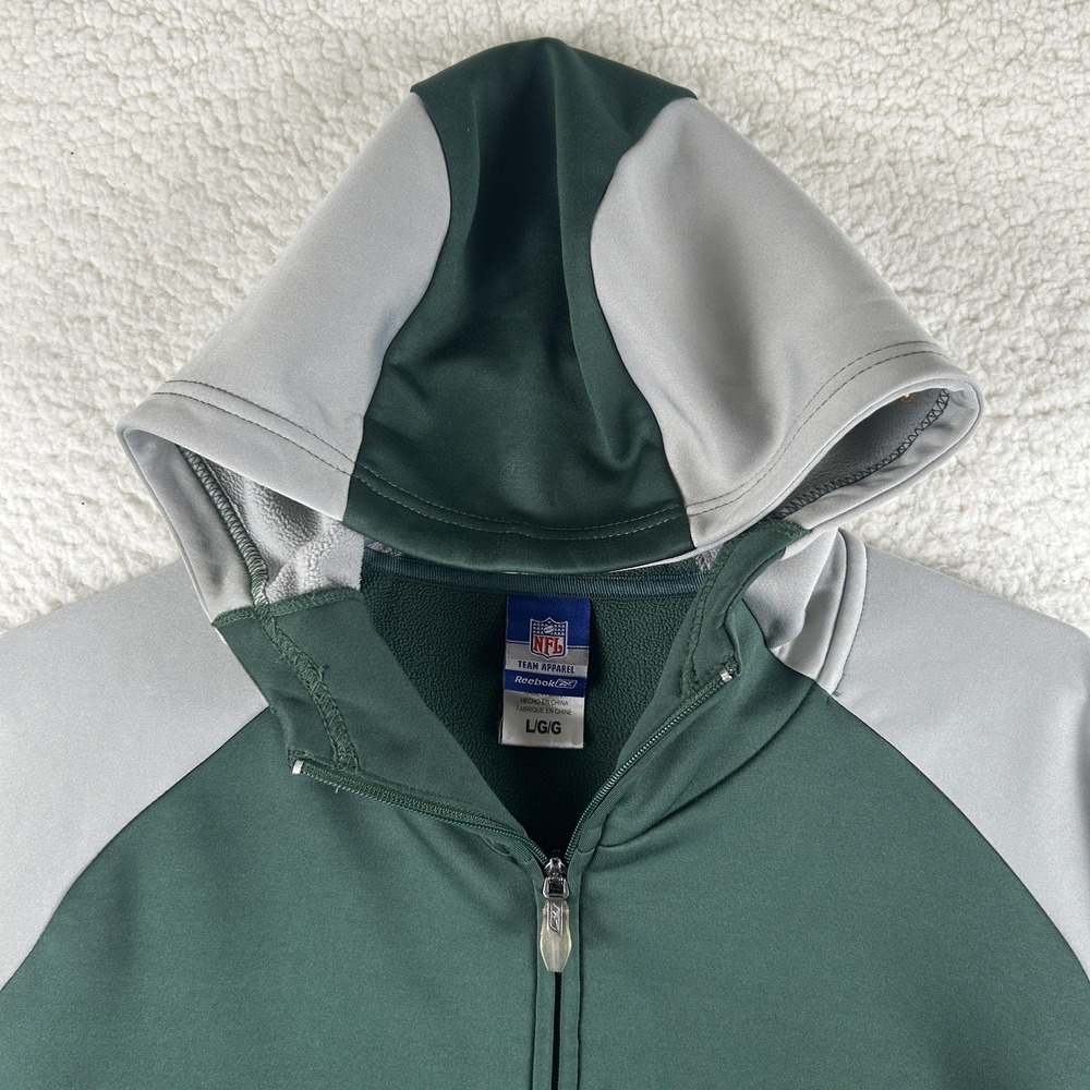 Green Bay Packers Jacket Mens Large Green Gray NFL Football Reebok Hooded Zip - Picture 6 of 16